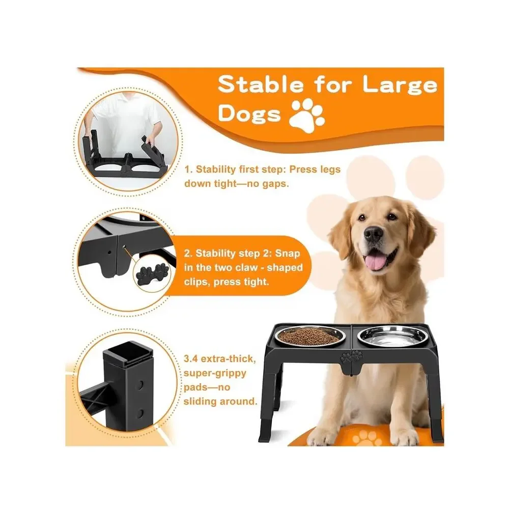 Elevated Dog Bowls for Large Dogs 5 Adjustable Heights Large 10” NIB